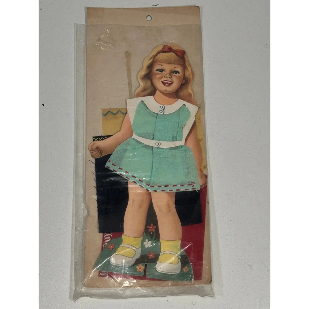 Vintage Paper Doll Set with Fabric Scraps and Pattern Sheet Blonde Girl Toy